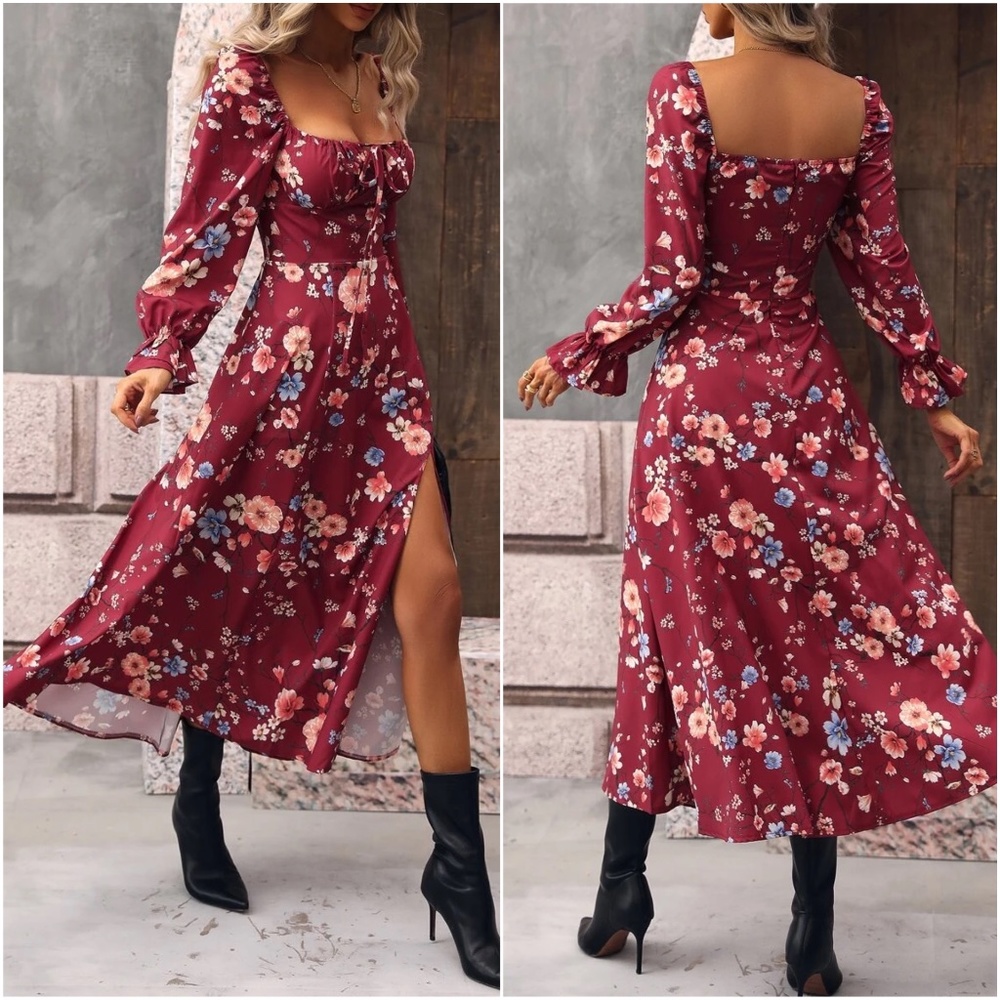 Boho Floral Print Ruffle Sleeve Maxi Dress - Picture 6 of 8